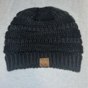 CC Black Knit Ponytail Beanie